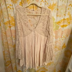 Cream bell sleeve Free People mini dress size M
